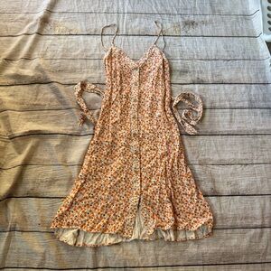 A Loves A Button Front Floral Midi Dress Sz Small Belted Country Cottage Rayon